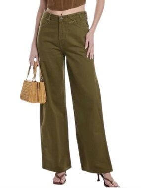 Staud + Wrangler Women's Size 24x32 The Loose Wide Leg Jeans Olive Green NWT